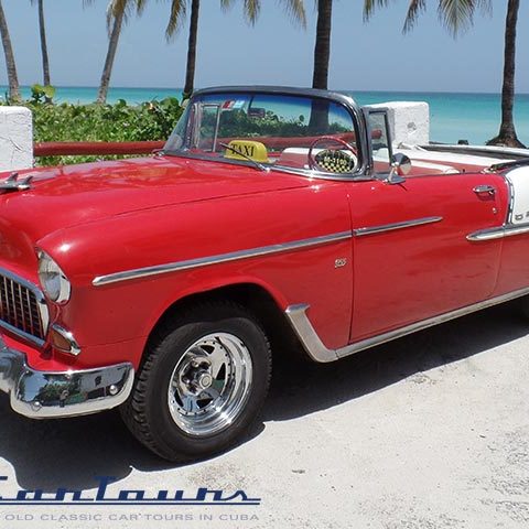 Chevrolet BelAir 1955 - Red - White- classic old car in Cuba